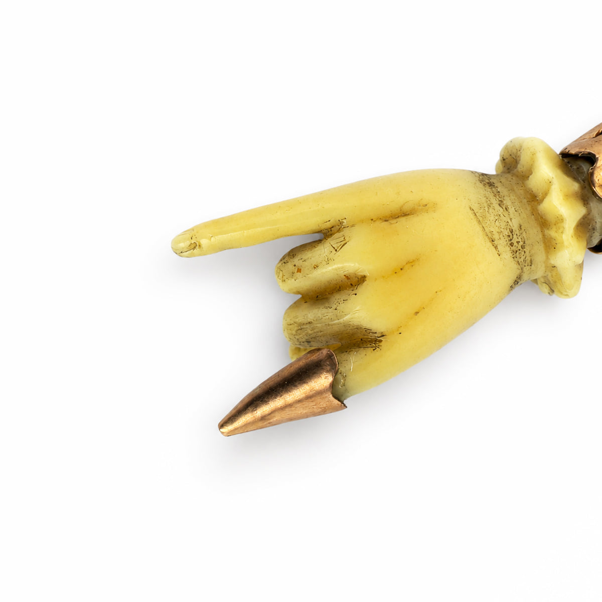 Antique Victorian 18k Gold Mano Cornuto Charm, Bone Horned Hand Figa Amulet, Italian Evil Eye Talisman, Articulated Lucky Pendant