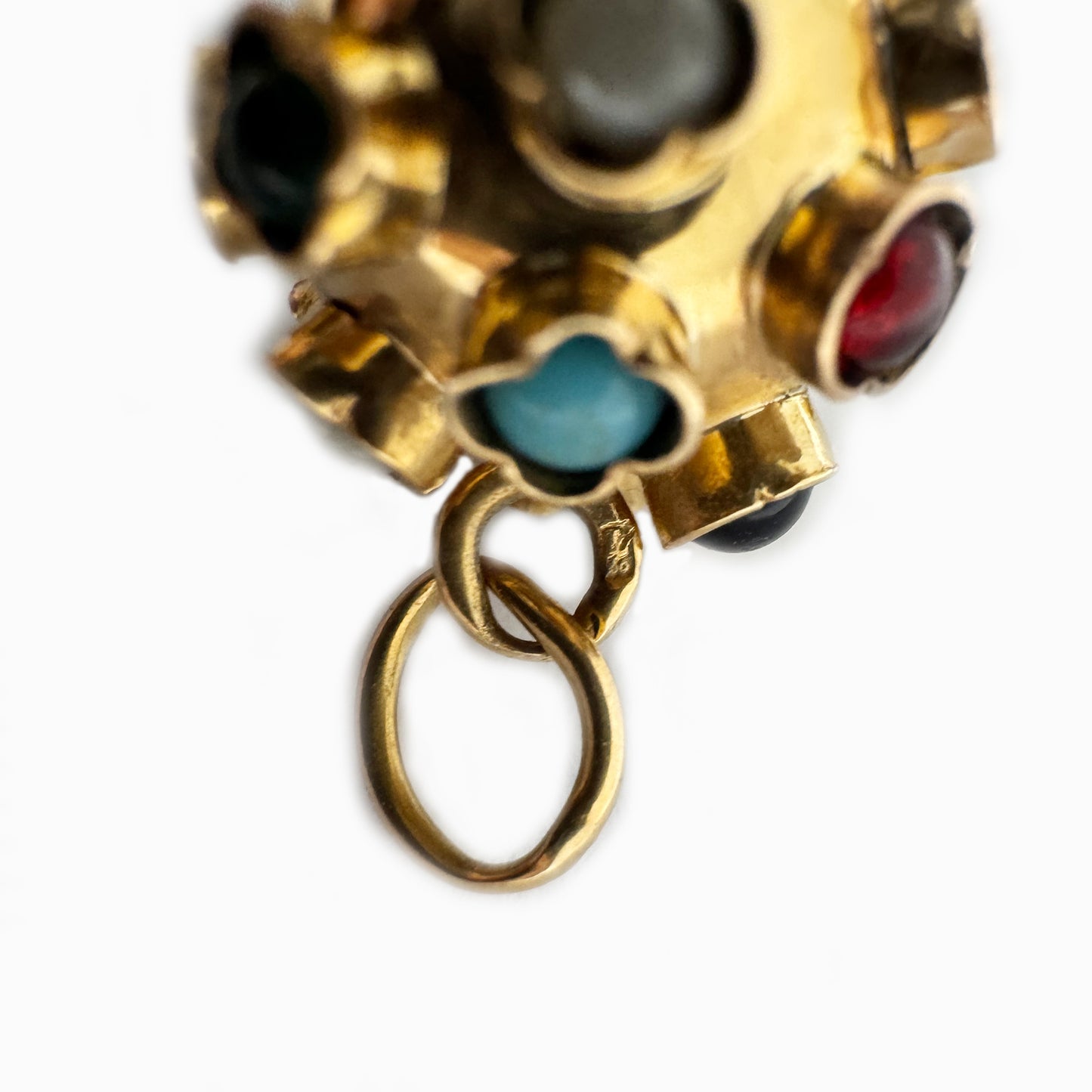 Vintage 19.2k Gold Sputnik Charm Pendant:Turquoise, Pearl & Gemstone Orb, Portuguese Gold