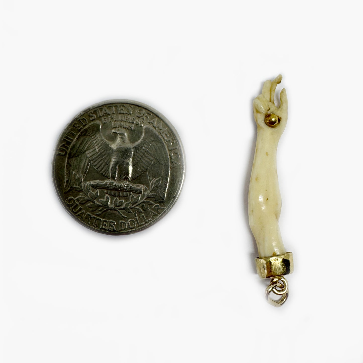 Antique 18K Gold Bone Arm Pendant, Victorian Hand Pendant, Stigmata Pierced Nail, 1800 Figa Charm, Christ, Anatomy, Body Part