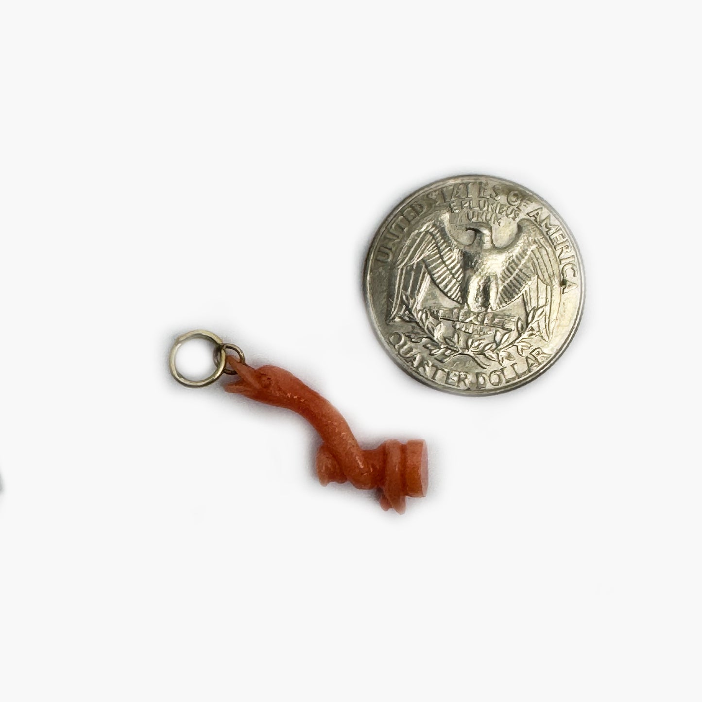 Antique Mediterranean 9k Gold Coral Serpent Pendant, 9ct Gold Talisman Charm, Carved Coral Mythical Creature, Protective Amulet