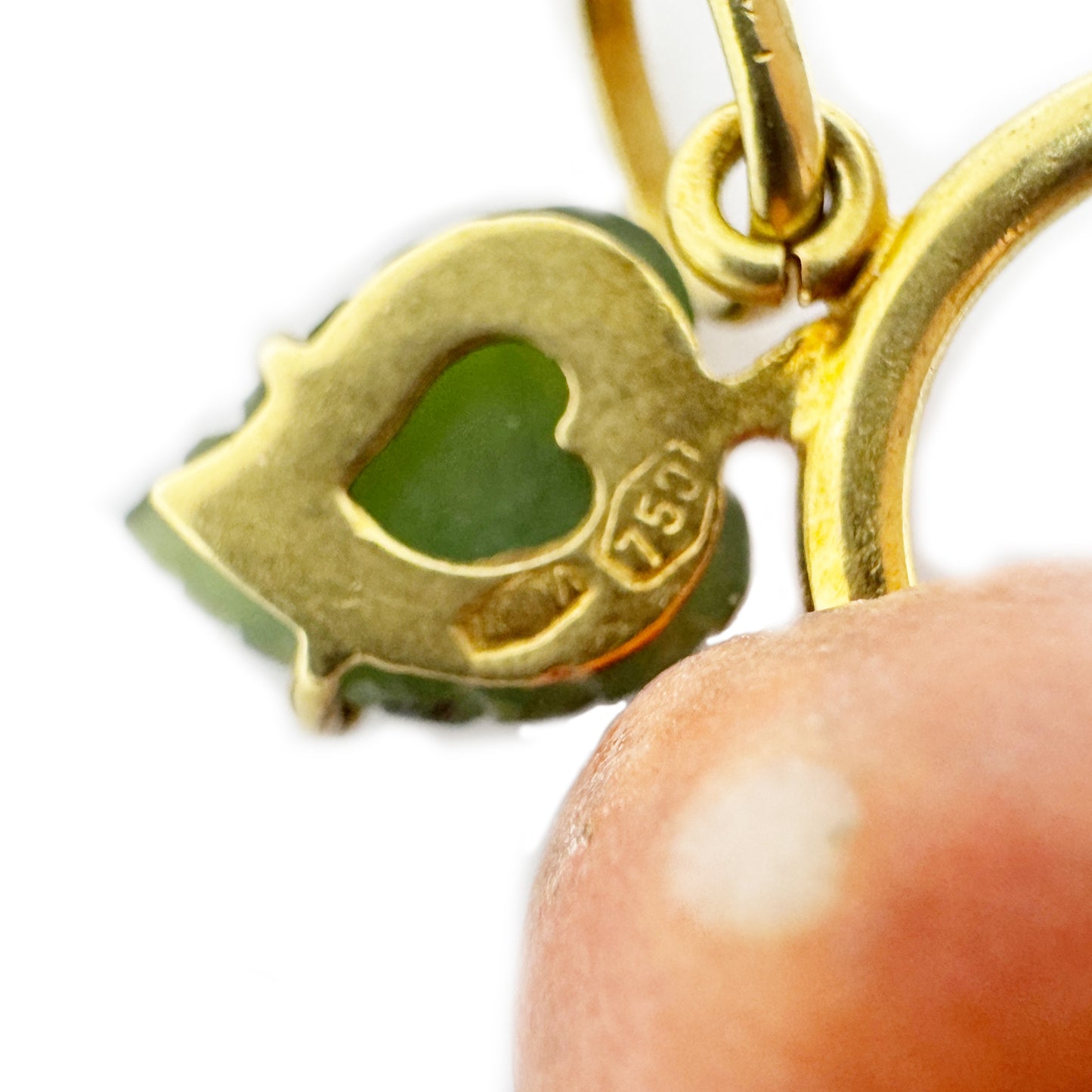 Vintage 18k Gold Apple Pendant, Coral Jade Fruit Charm, Italian 750 Napoli Hallmark, 18ct Gold Jewelry Charm, Apple Lover Jewellery