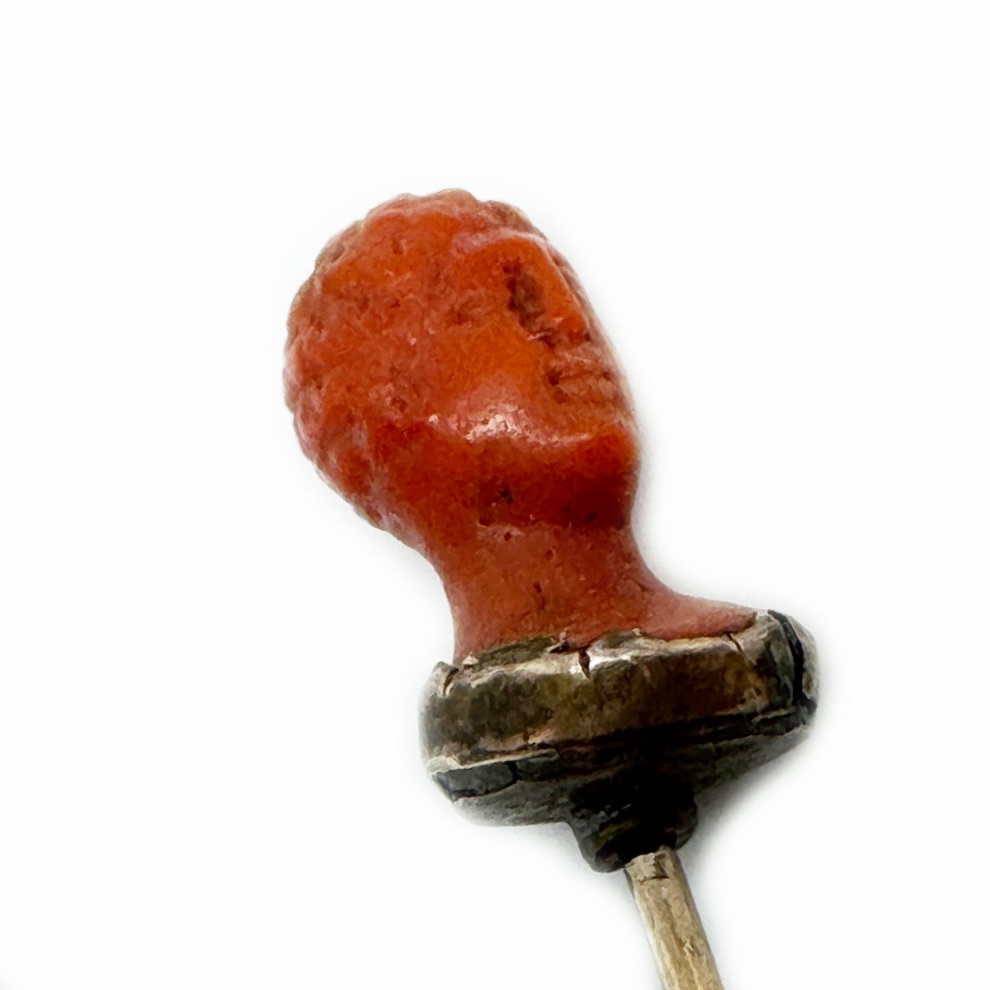 Carved Coral Head Stick Pin, Antique Victorian 9k Gold Collar, Roman Style Bust