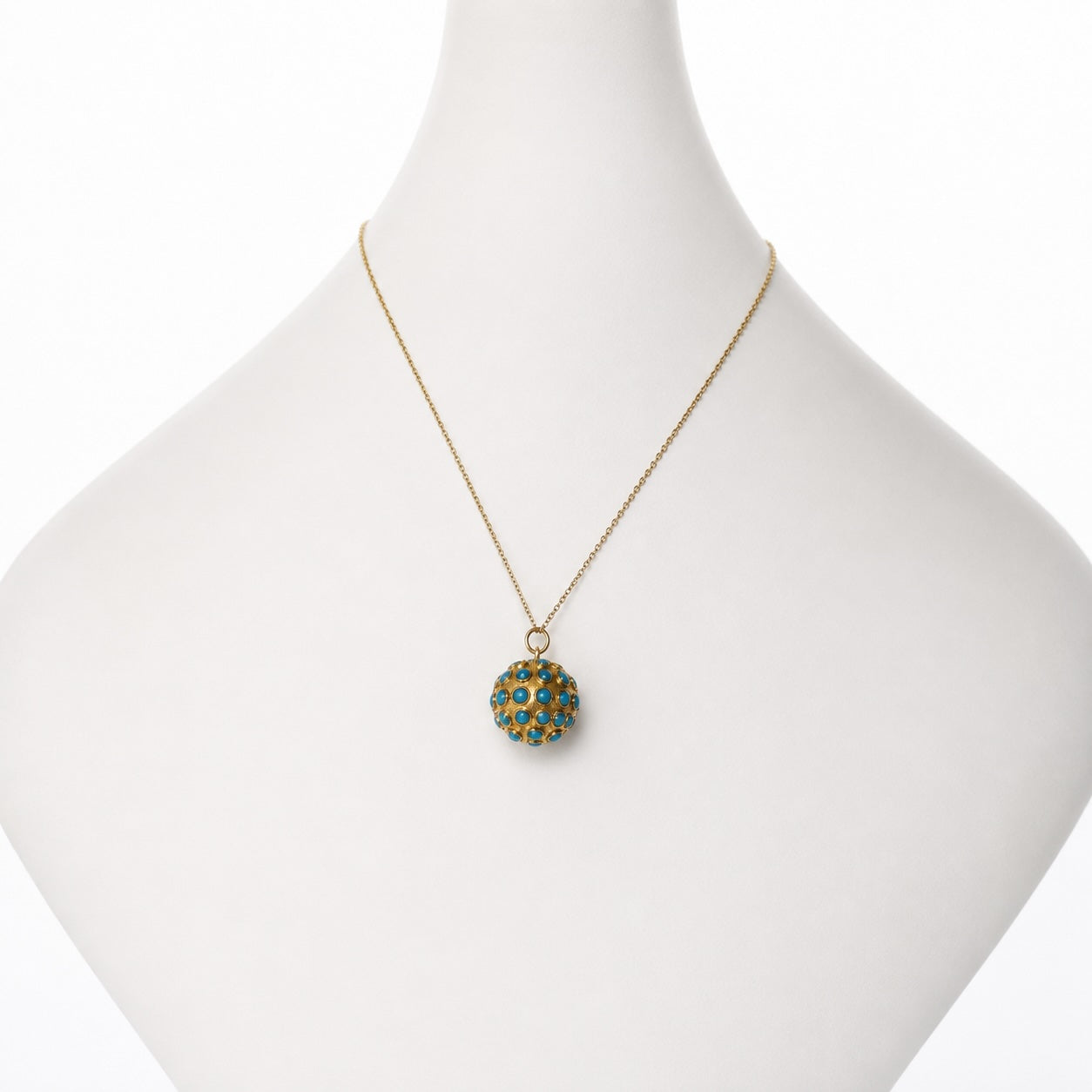 Vintage 9k Gold Sputnik Charm Pendant, Estate Turquoise 9 ct Orb Charm, 1960s Ball Charm, Turquoise Pendant 3d Sphere Charm