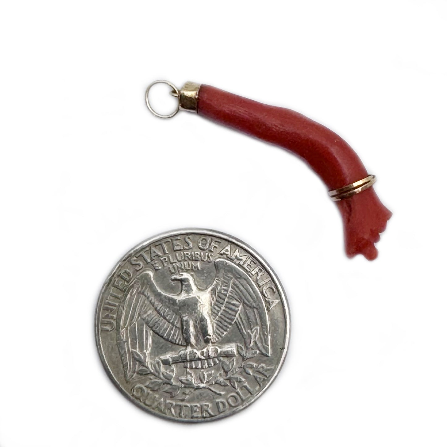 Victorian Coral Figa Hand Pendant, 14k Gold Amulet, Evil Eye Talisman