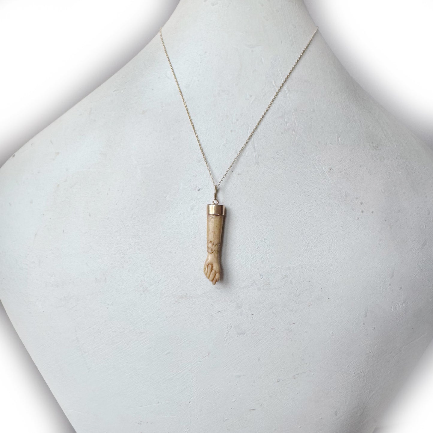 Antique Victorian Figa Pendant 18k Gold, Carved Bone Mano Fico,  Lucky Figa Charm 1800s