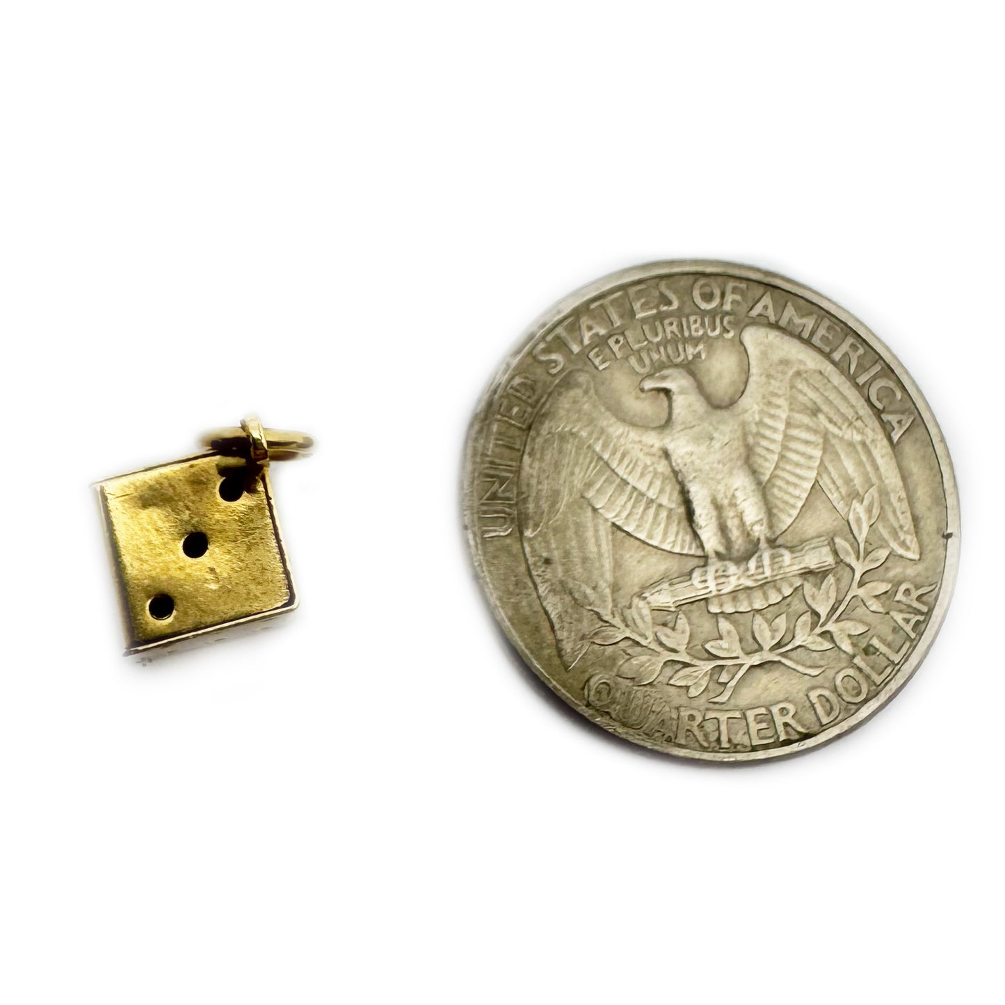 Vintage 18k Gold Dice Charm Pendant, Lucky Gambling Amulet, Cube, Retro Good Luck