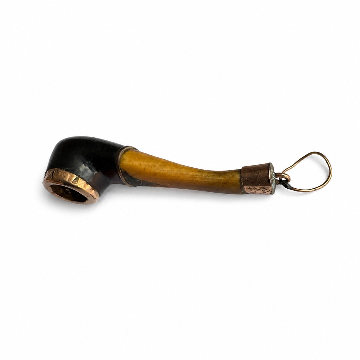 Vintage Stained Horn Pipe Charm Pendant 1950s, Gold Plated Tobacco Pipe Fob Miniature, Smoking Pipe Charm Gent Gift
