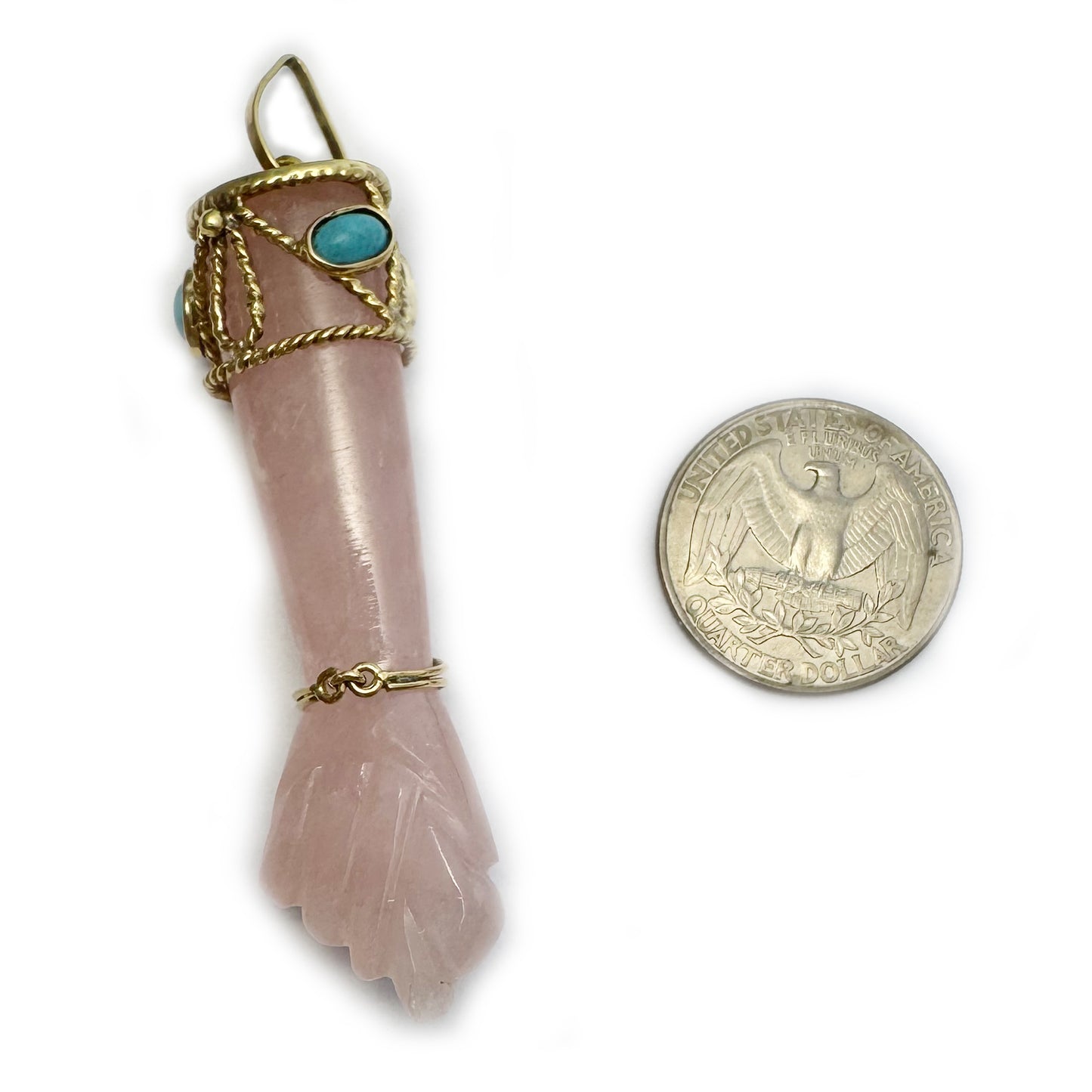 Vintage 18k Gold Figa, Crystal Figa, 1960s, Pink Quartz Mano Fico, Evil Eye, Solid 18ct Gold, Turquoise, Gift For Her, Mano Figa, Figa Charm