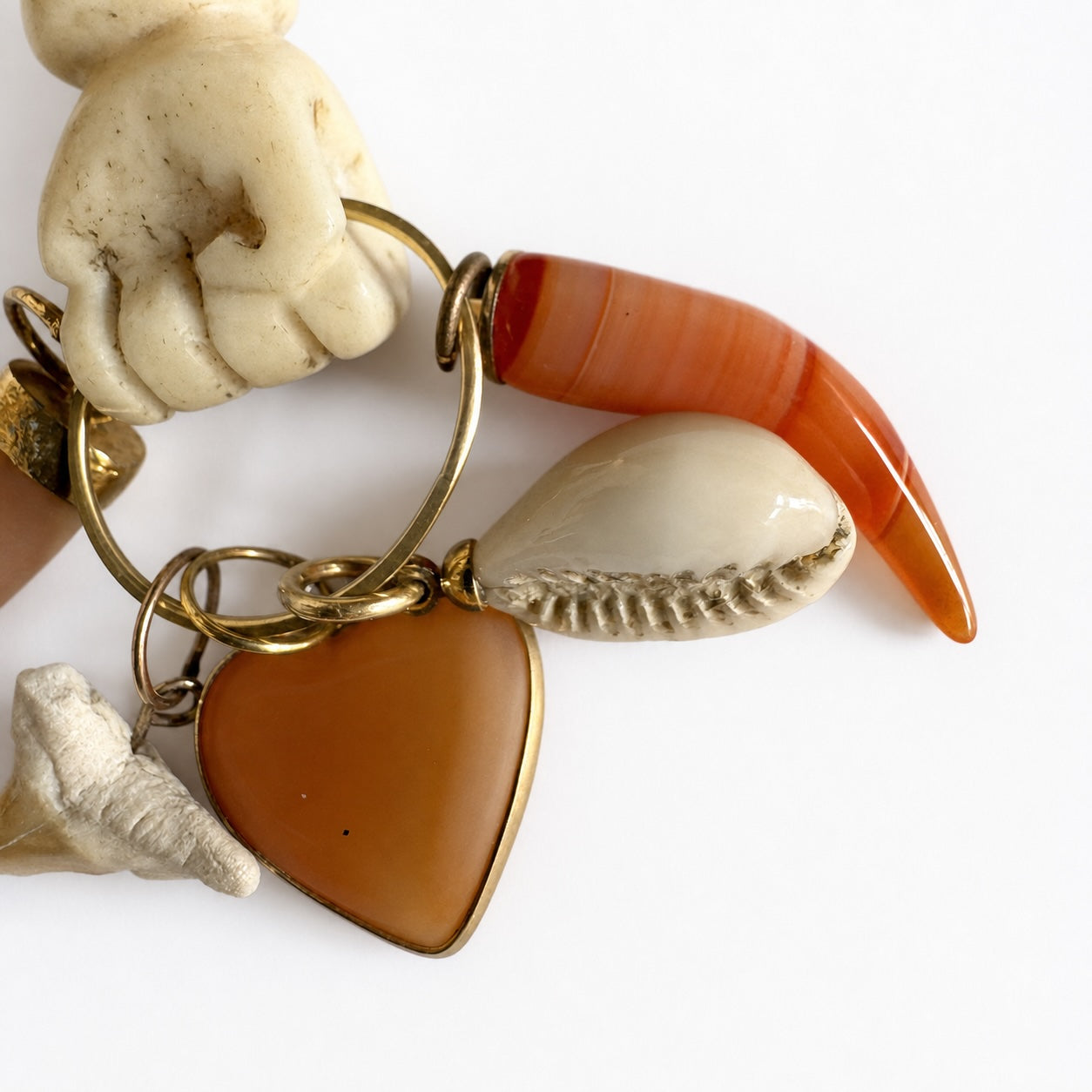 Vintage Bone Figa Talisman Pendant, Carnelian, Agate Pendant, Fist, Figa Charm, Cowrie Shel, Mano Fico, Amulet