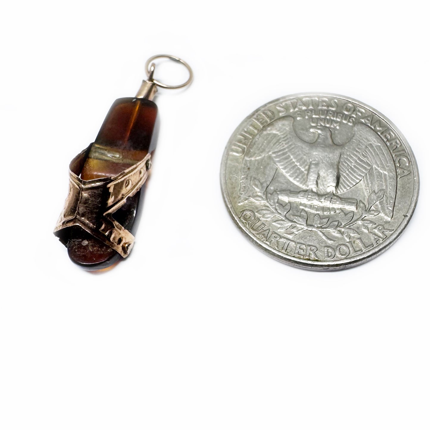 Antique 14k Gold Victorian Horn Shoe Charm Pendant, 14 ct Gold Miniature Sandal Clog, Hand-Carved Shoe Pendant