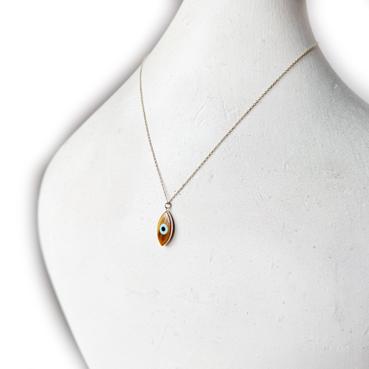 Vintage 18K Gold Tiger's Eye Evil Eye Charm Pendant, Lucky Protection Talisman, Blue Eye Amulet, Italian Gold Nazar Pendant, Tiger Eye