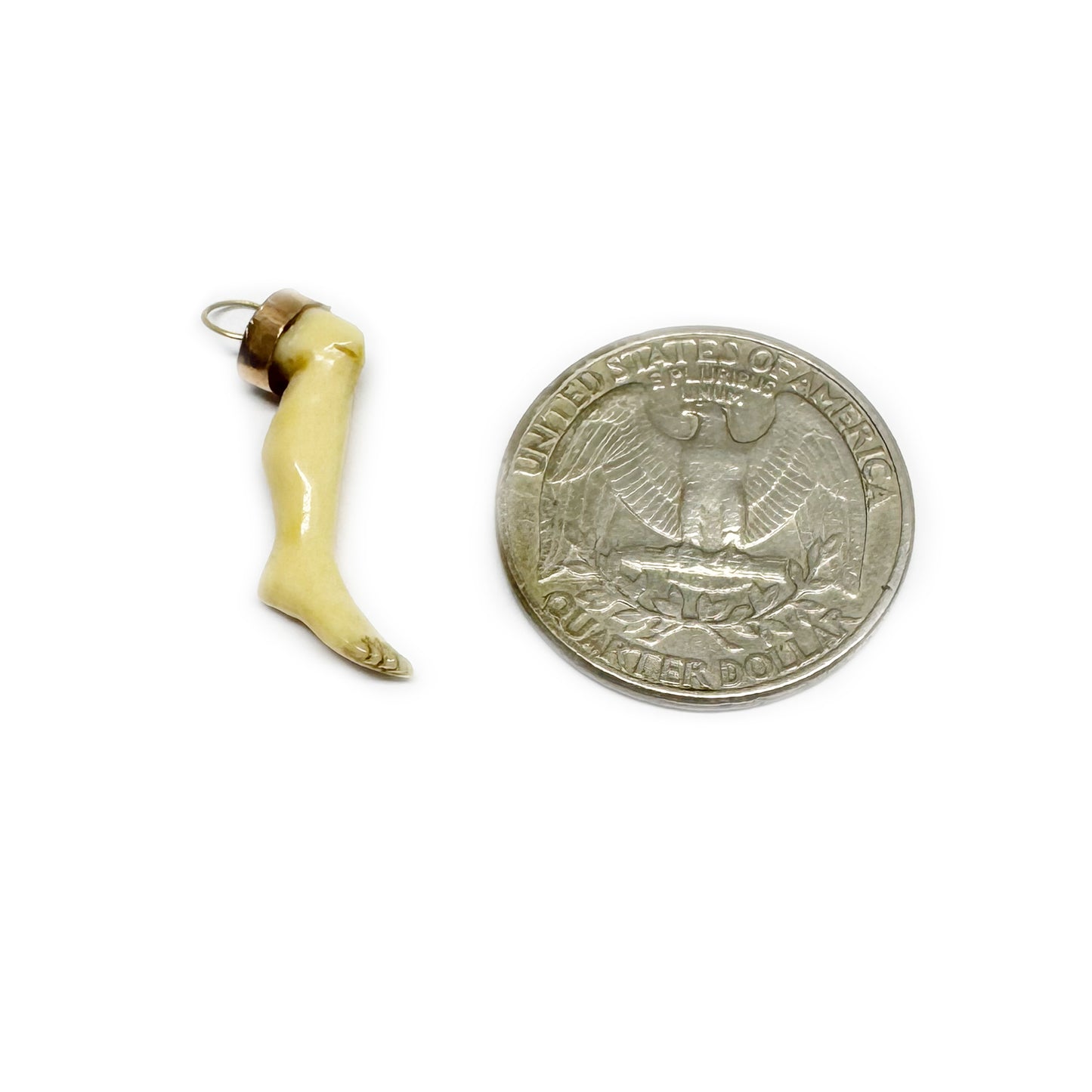 Antique 9K Gold Bone Leg Pendant, Victorian Ex Voto Charm, 1800s Anatomical Jewellery, Body Part Jewelry