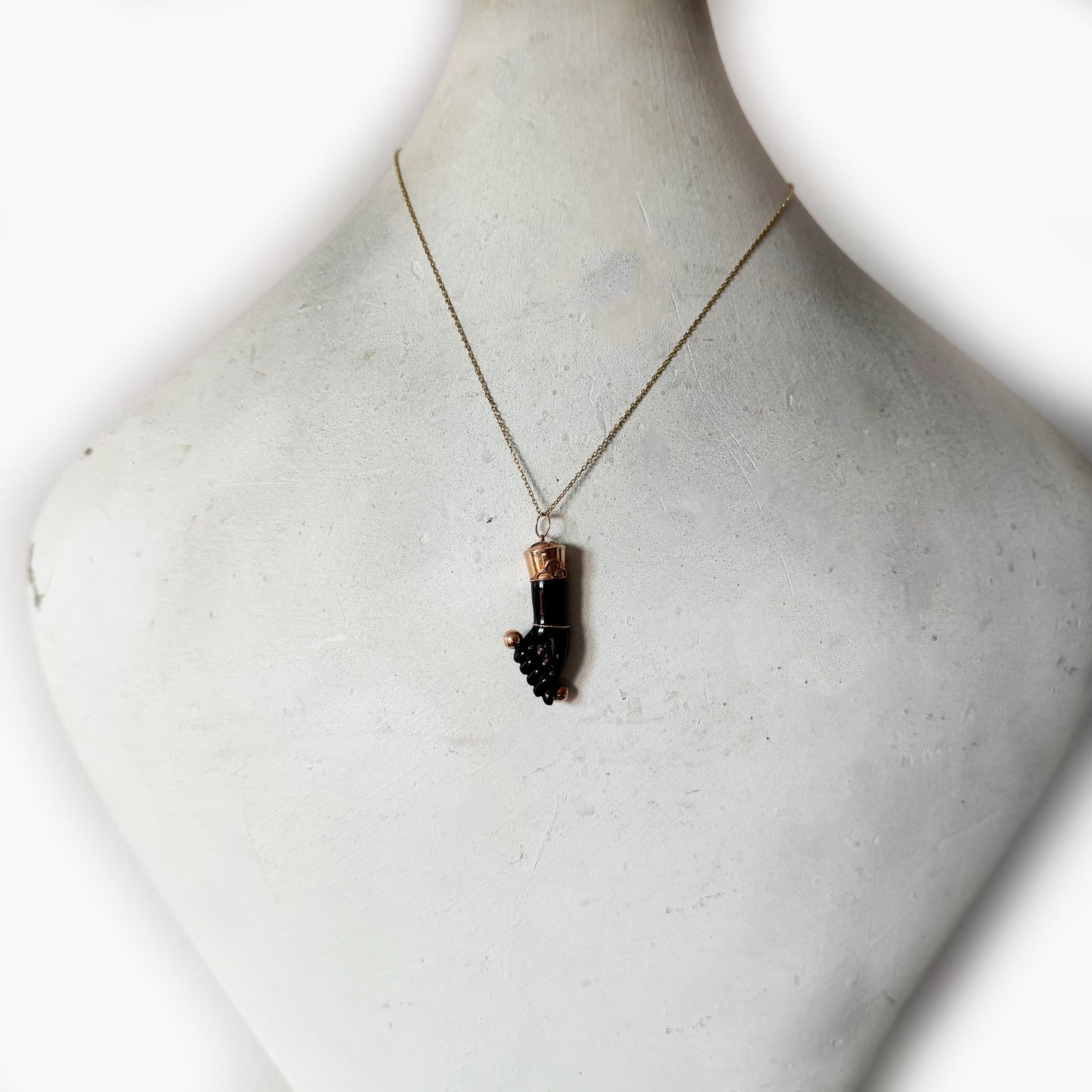 Antique 14k Gold Hand Charm Black Jet Mano Fico Victorian Amulet Figa Pendant