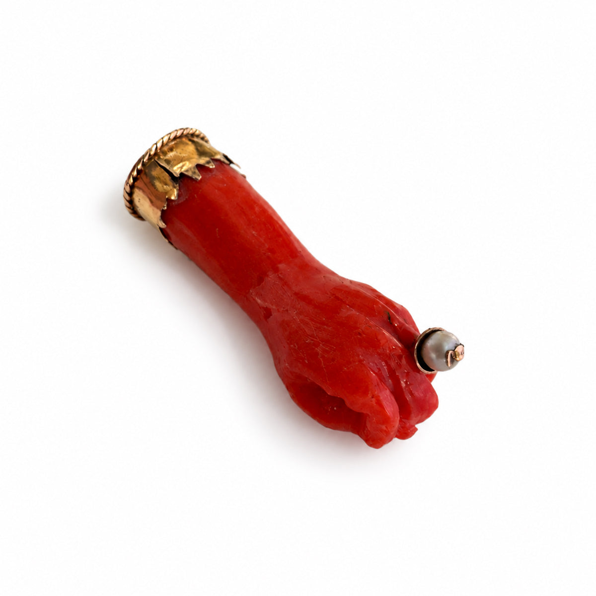 Antique Victorian 18k Gold Coral Figa Hand Pendant, 18 ct Gold & Coral Mano Fico Amulet, Lucky Talisman, Evil Eye Protection, Figa Charm