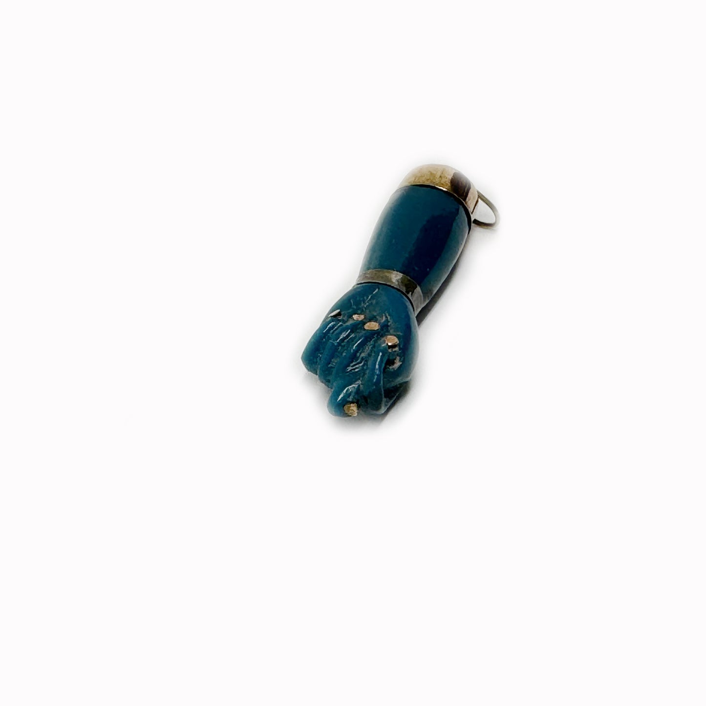 Vintage 14k Gold Blue Figa, Carved Bakelite, Hand, Blue Tone, 1950's Figa, 14 ct Gold, Amulet, Pendant, Figa Charm, Mano Fico, Fist