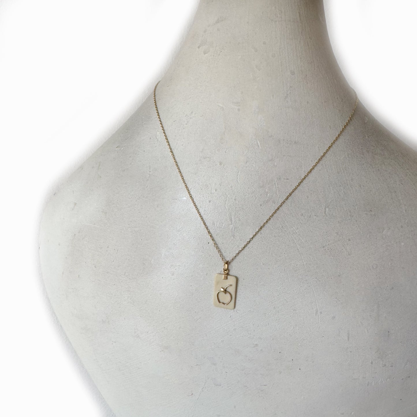 Vintage 18k Gold Bone Pendant, Apple Charm, 1950s Handcrafted Amulet, Good Luck Jewellery, Fruit of Sin