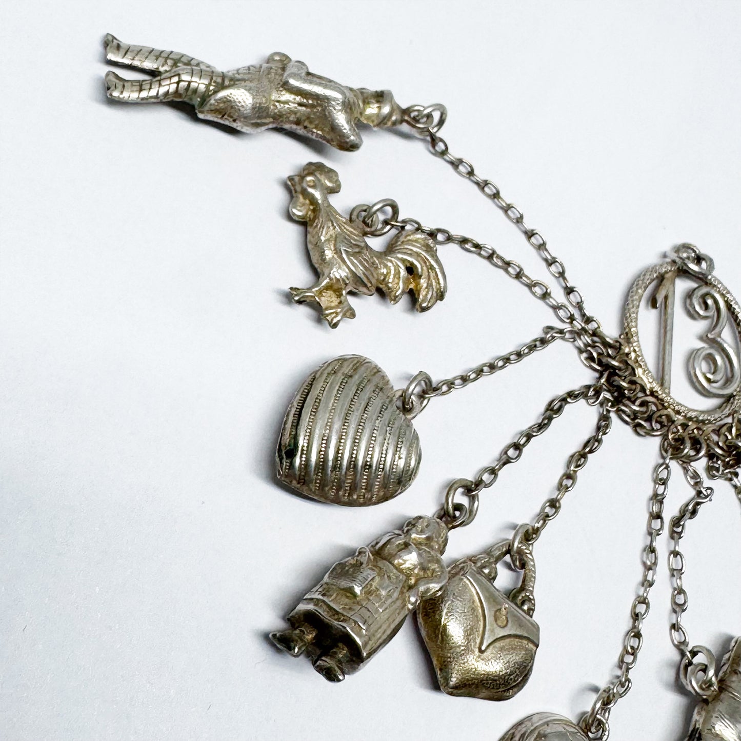 Vintage Silver Neapolitan Lucky Charm Pendant, 13 Talismans Italian Folk, Chatelaine