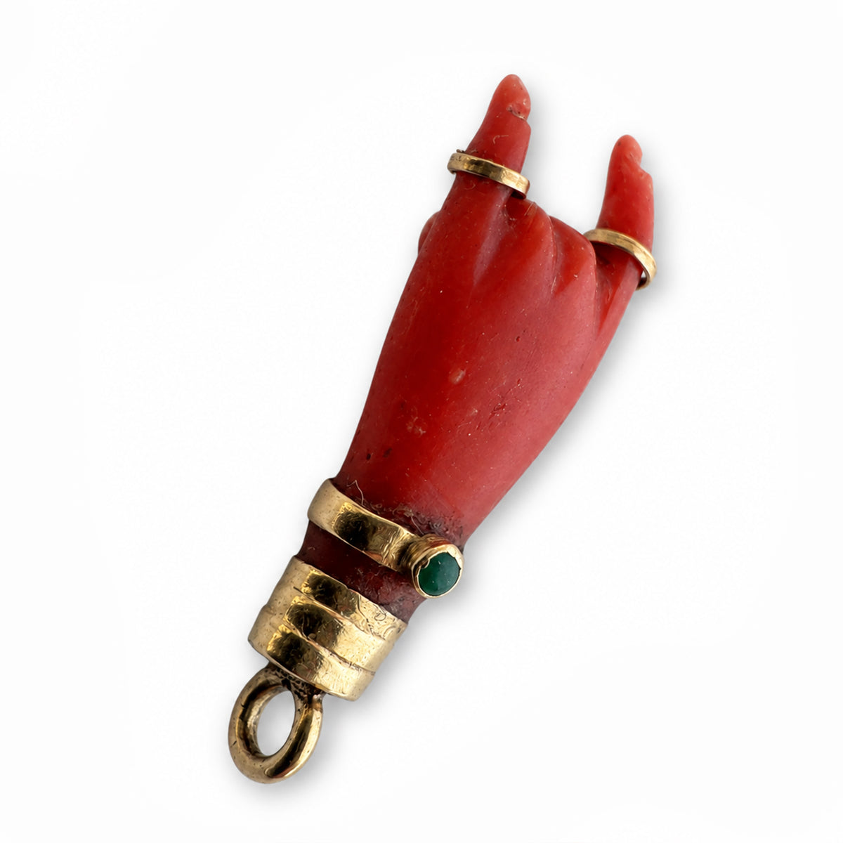 Antique 14k Coral Horned Hand, Natural Mediterranean Coral, Lucky Charm, Victorian, Figa Charm, Sign of Horn, Mano Cornuto, Evil Eye