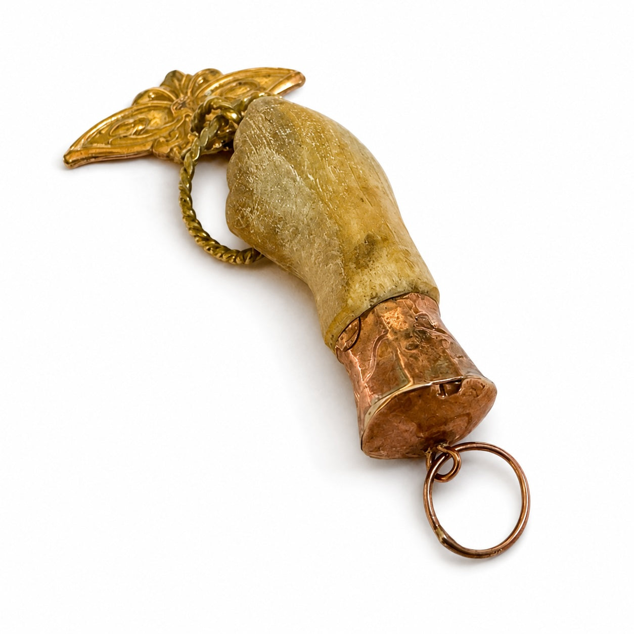 Antique Bone Figa Hand Pendant, Victorian Mano Fico Charm, Ex Voto Eye Charm, Folk Amulet, Evil Eye Protection, Lucky Talisman