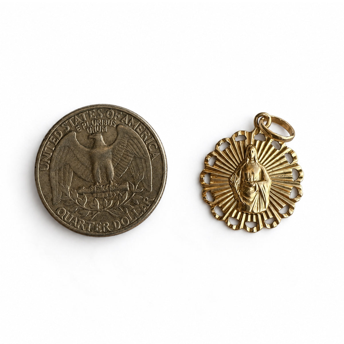 Antique 18k Gold Virgin Mary Medal, Immaculate Heart Catholic Pendant, 1920s Portuguese Religious Jewelry