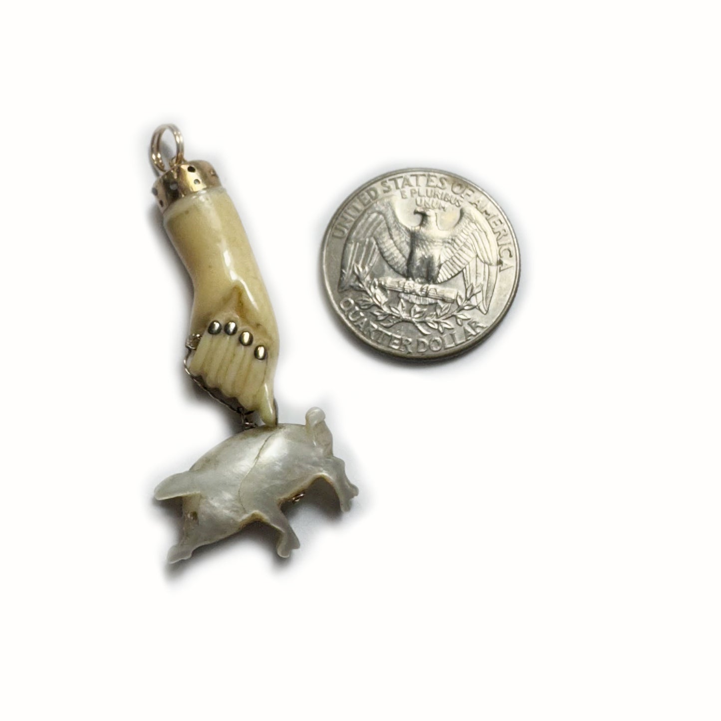 Antique 9K Gold Figa, Bone, Carved Mother Of Pearl, Mano Fico, Lucky Charm, Hand Pendant, Amulet, Pig, Figa Charm, Mano Figa, Gift For Her