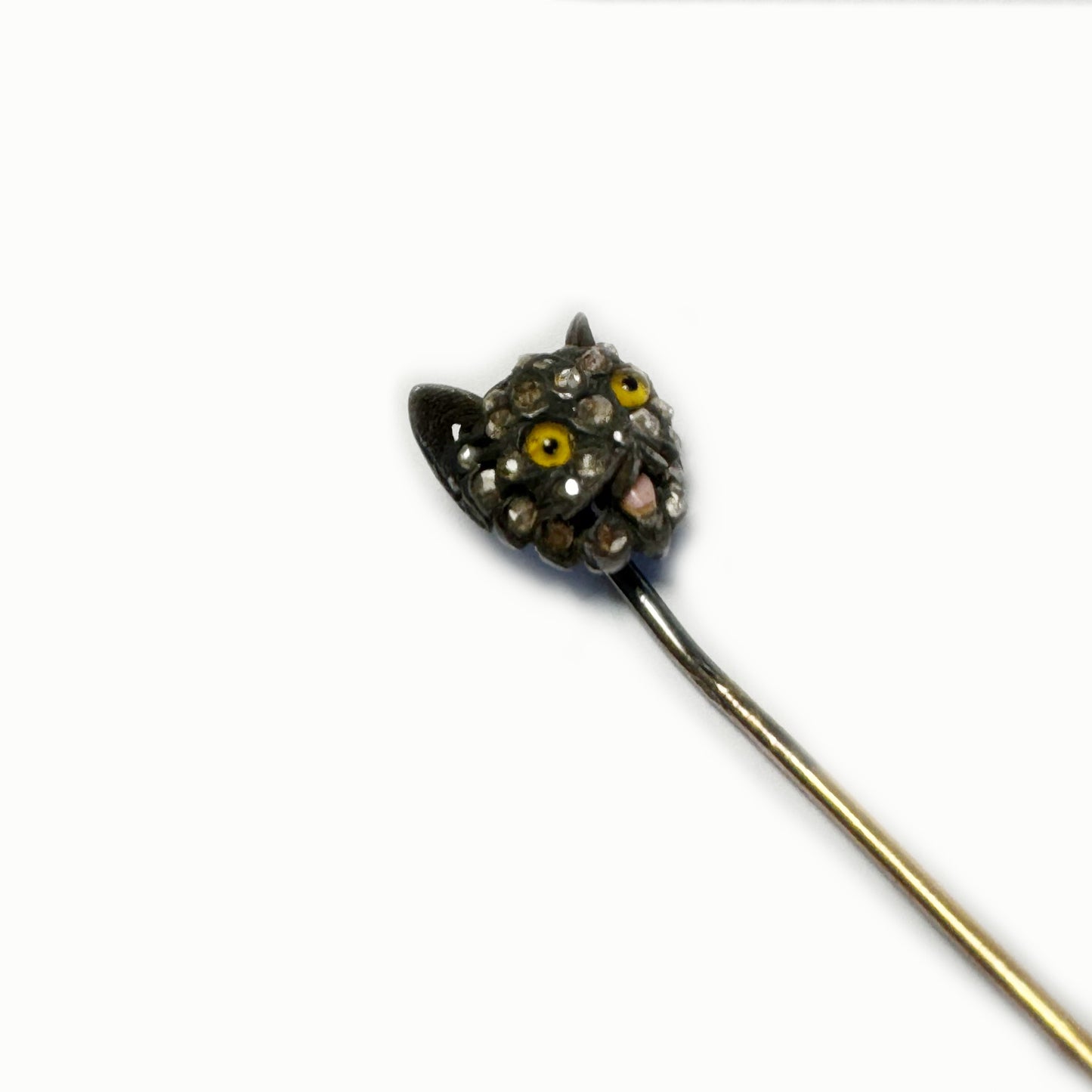 Antique 18k Gold Rose Cut Diamond Cat Stick Pin, Victorian Animal Pin, Cat Lover, Cravat Pin, 1800s, Tie Pin, Cat Jewellery, 18 ct Gold Cat