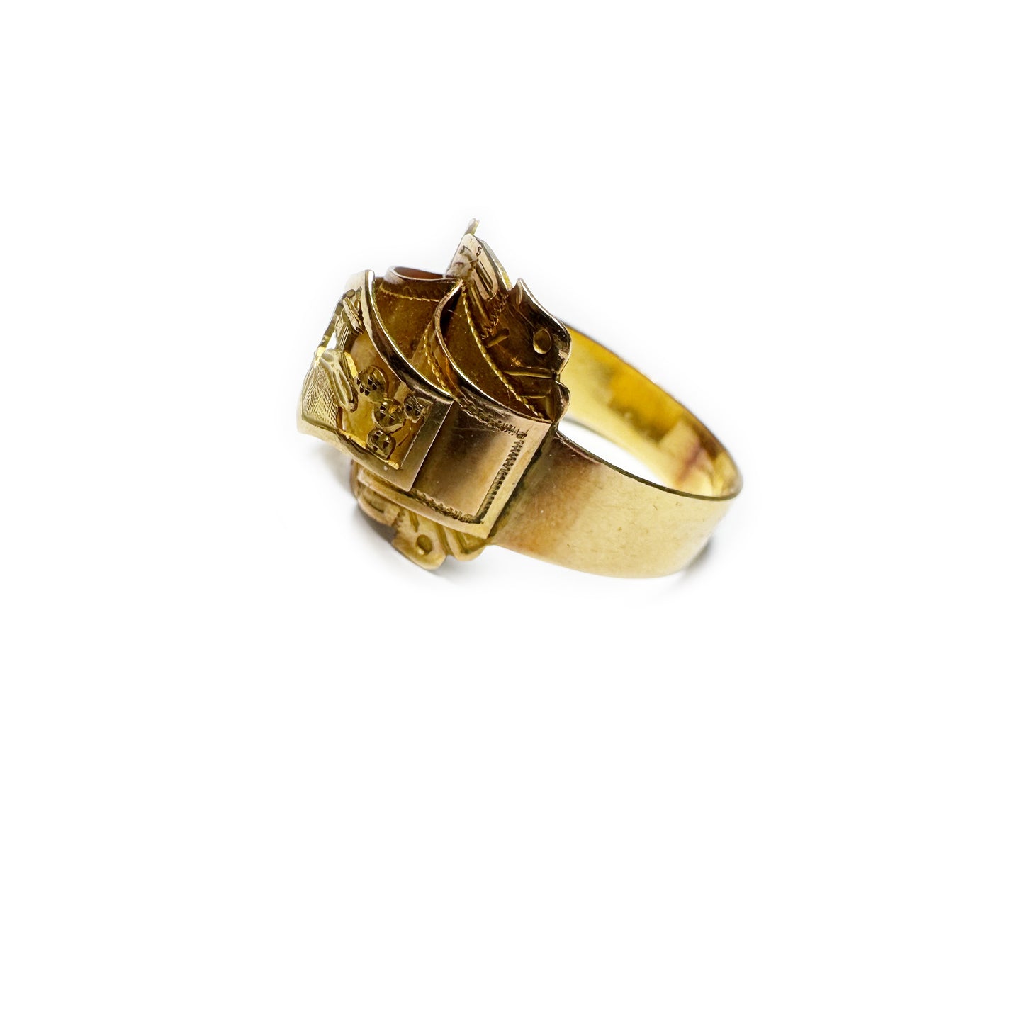 Vintage 18k Gold Storyteller Band Ring, 1940s Asian Silhouette, Antique Layered Gold Ring, Unique Profile Design, Solid Gold Statement Piece