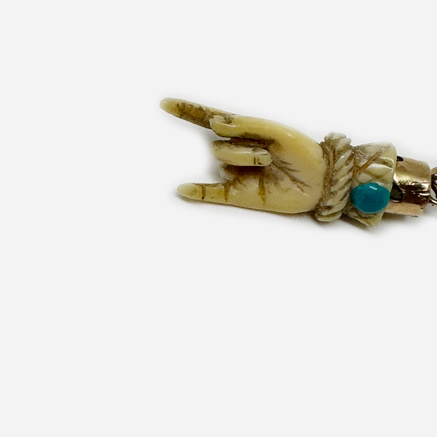 Antique 9k Gold Bone Horned Hand, 9ct Gold Lucky Charm, Victorian, Figa Charm, Sign of Horn, Mano Cornuto, Evil Eye, Protection Jewelry