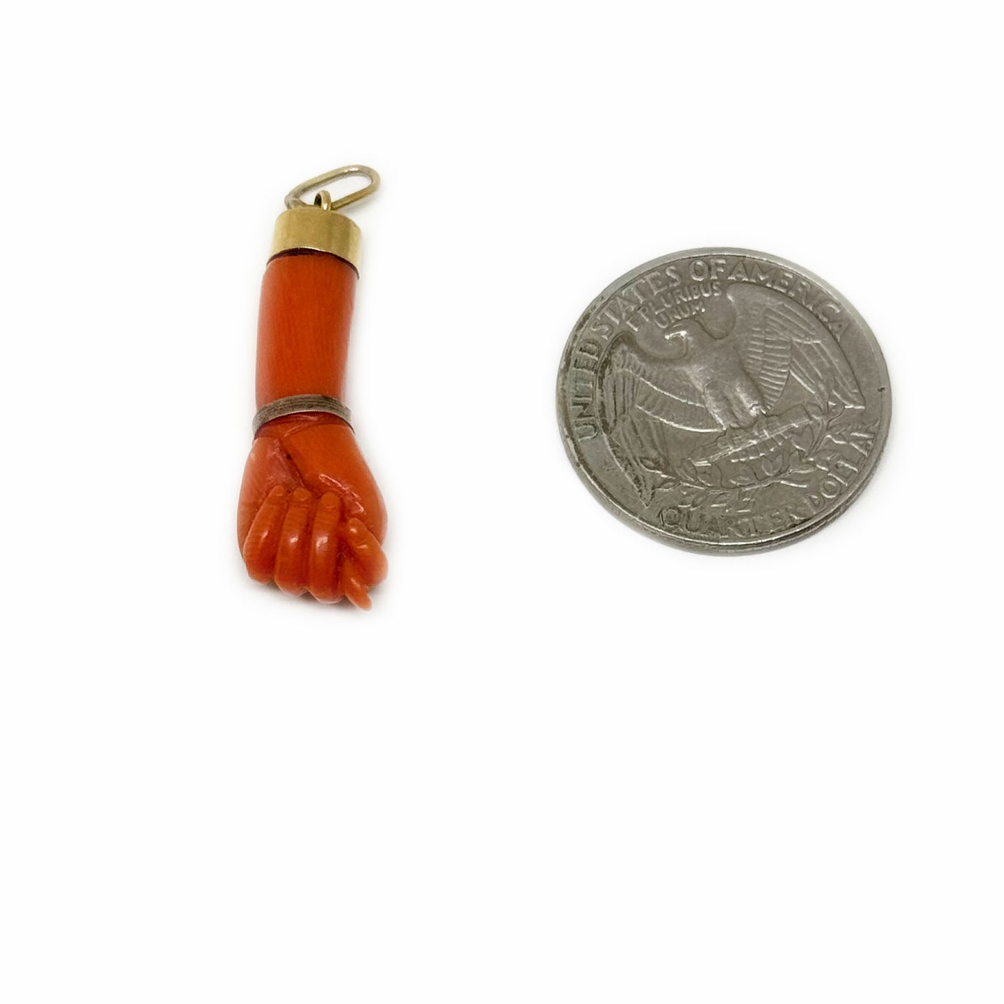 Antique 18k Gold Coral Figa, 18 ct Gold, Mano Fico, Victorian, Natural Coral, Fist Charm, 1800s, Mano Figa, Figa Charm, Hand Pendant