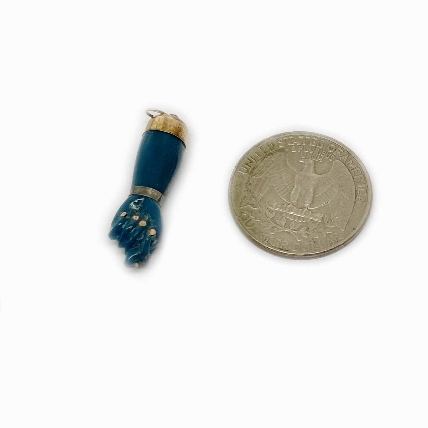 Vintage 14k Gold Blue Figa, Carved Bakelite, Hand, Blue Tone, 1950's Figa, 14 ct Gold, Amulet, Pendant, Figa Charm, Mano Fico, Fist