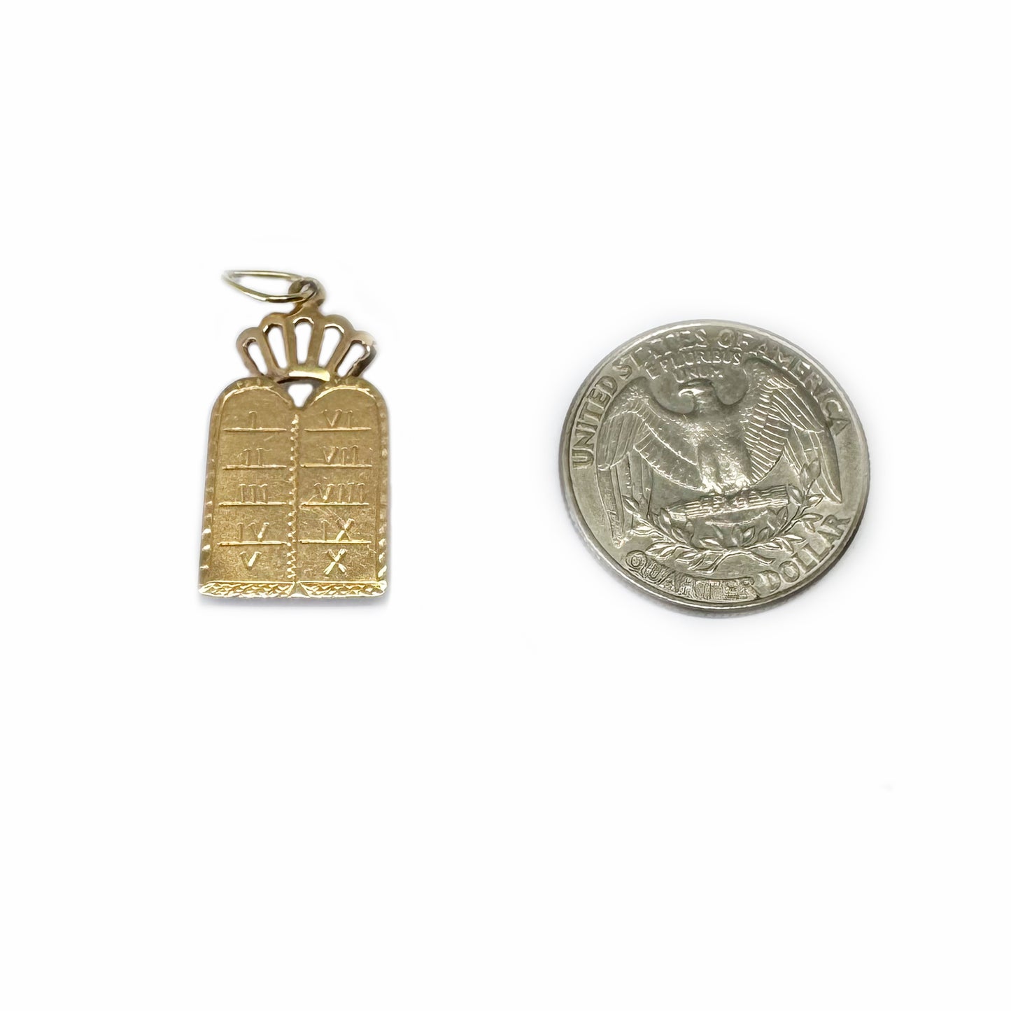 Vintage 18k Gold Ten Commandments Pendant, Jewish Crowned Tablets Locket, Solid 18 ct Yellow Gold Judaica Jewelry