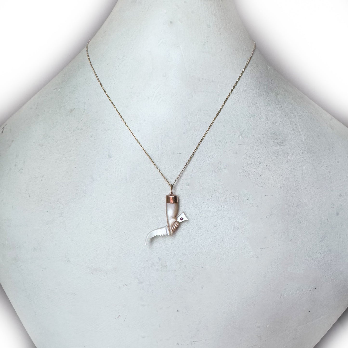 Antique 18k Gold Mother of Pearl Figa Charm with Knife, Mano Fico Talisman, Evil Eye Protection Pendant, c.1900