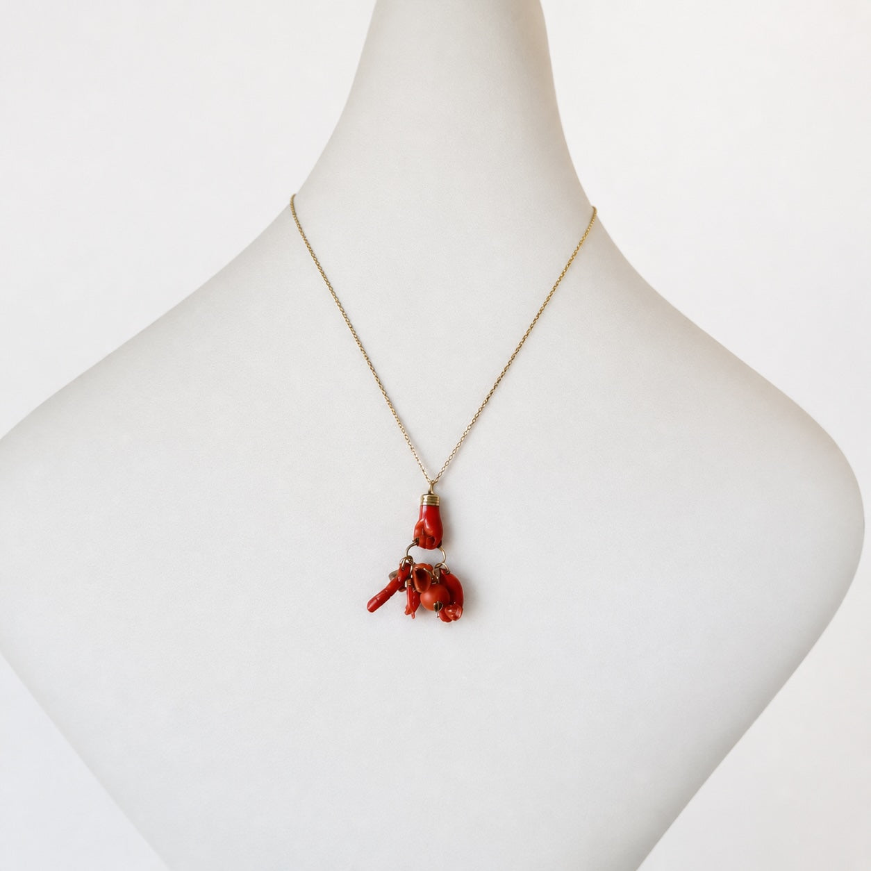 Antique Victorian Coral Figa Hand Pendant, 9K Gold Fist Lucky Charm, Talismans, Mediterranean Amulet