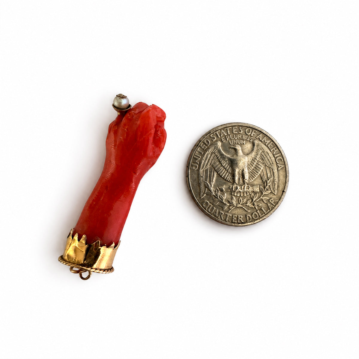 Antique Victorian 18k Gold Coral Figa Hand Pendant, 18 ct Gold & Coral Mano Fico Amulet, Lucky Talisman, Evil Eye Protection, Figa Charm