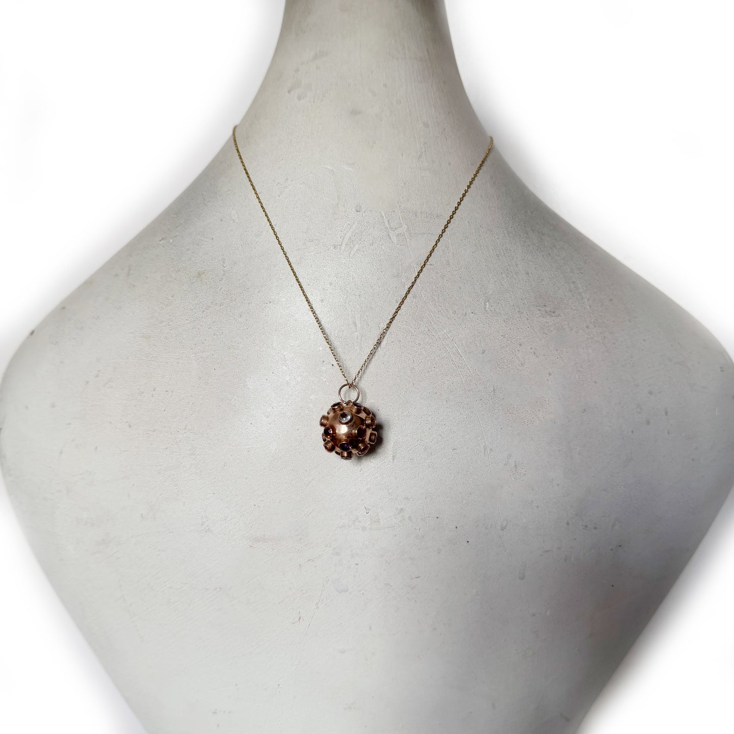 Vintage 14k Rose Gold Sputnik Charm: Mid-Century Gemstone Pendant