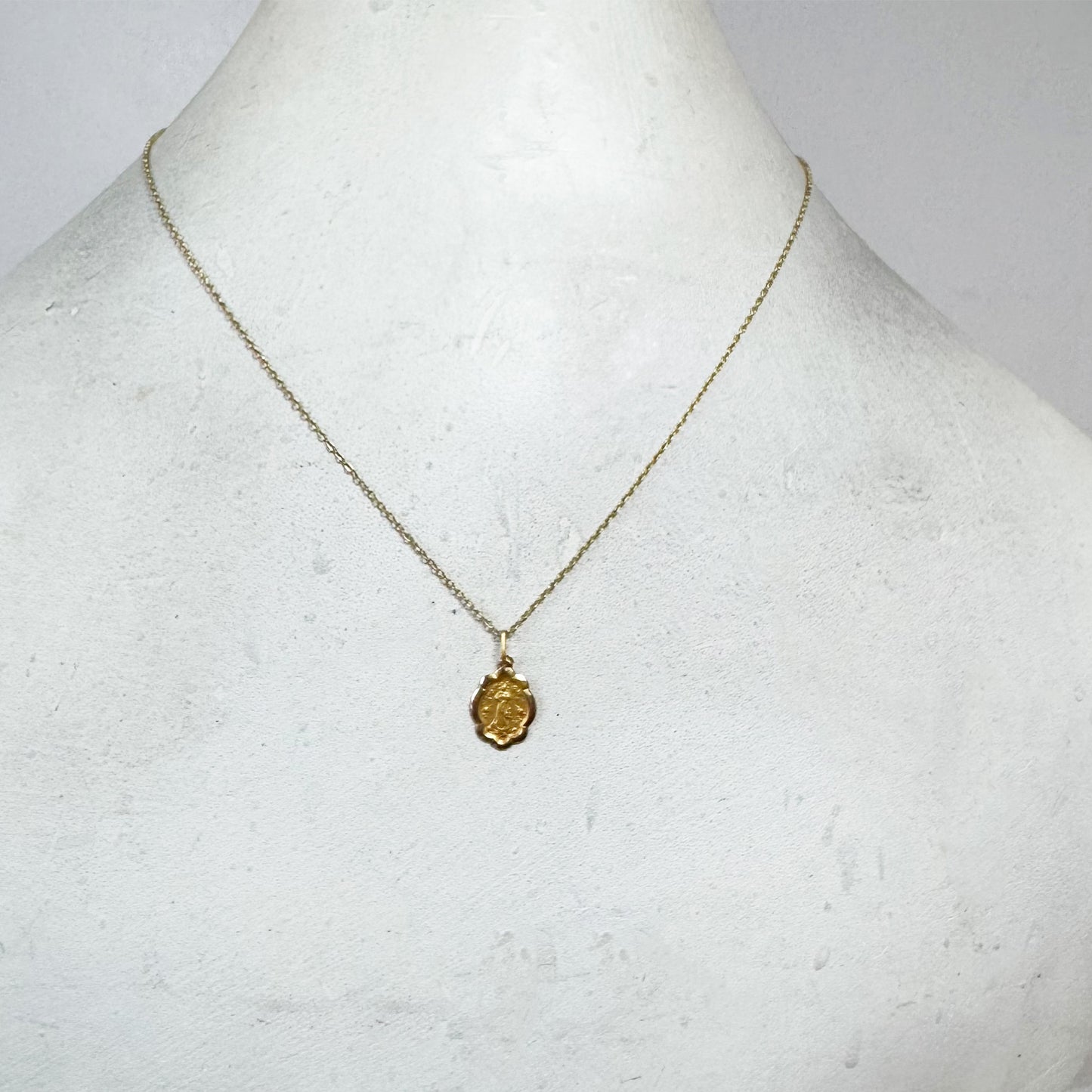 Vintage 18k Gold Virgin Mary Medal, Religious Charm