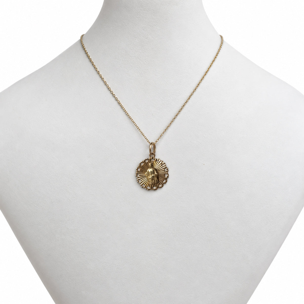 Antique 18k Gold Virgin Mary Medal, Immaculate Heart Catholic Pendant, 1920s Portuguese Religious Jewelry