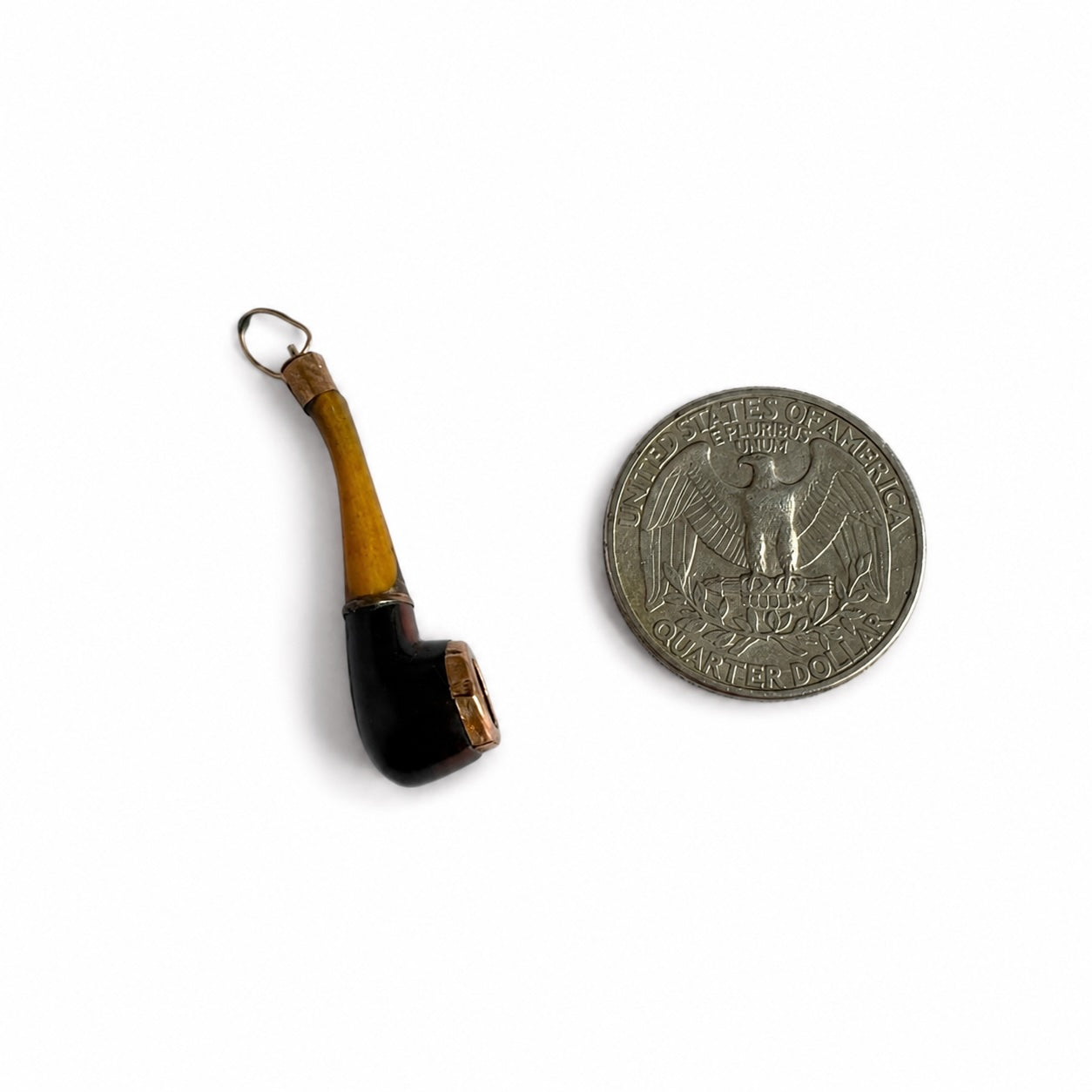 Vintage Stained Horn Pipe Charm Pendant 1950s, Gold Plated Tobacco Pipe Fob Miniature, Smoking Pipe Charm Gent Gift