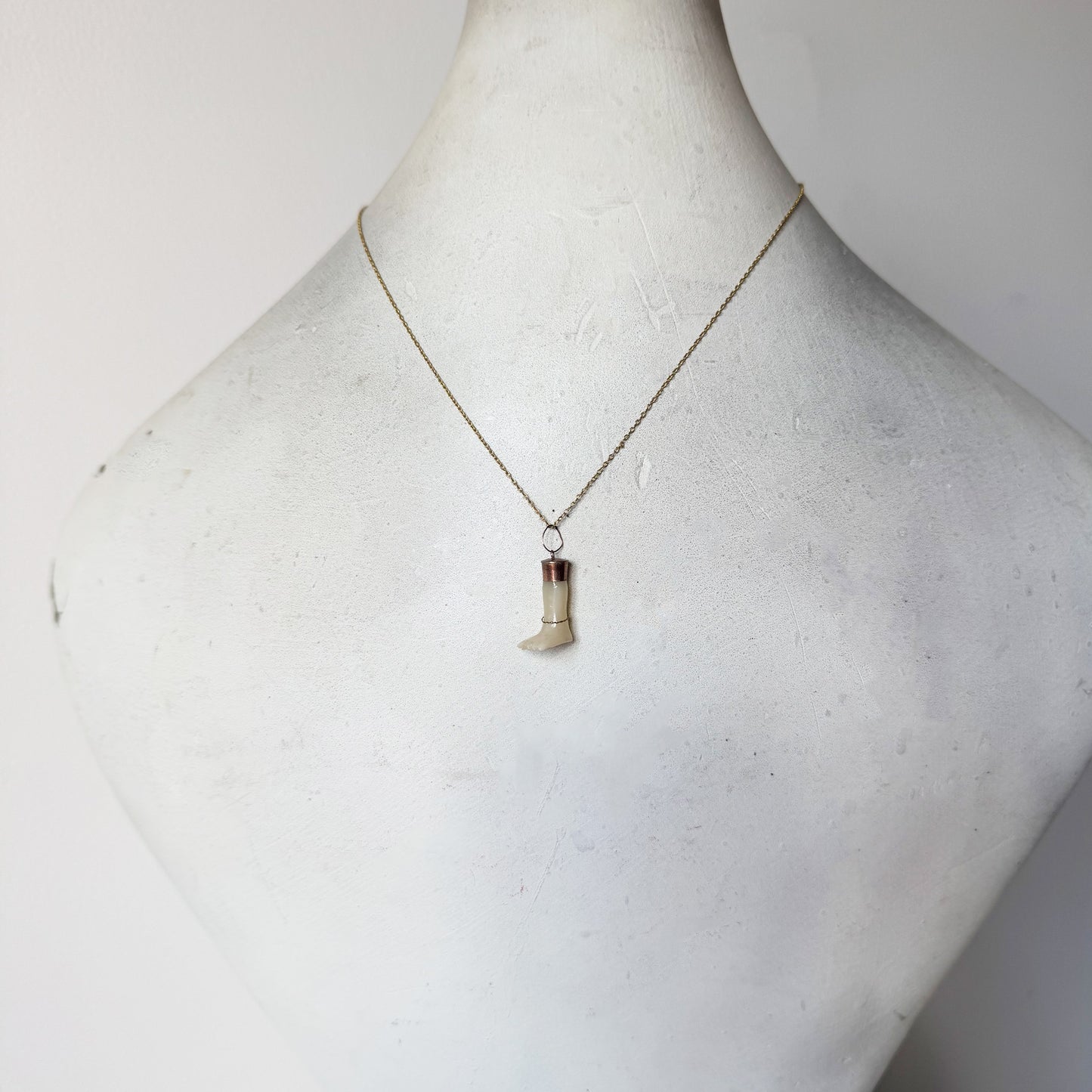 Vintage 1950s Leg Pendant, Resin Ex Voto Foot Charm with Gold-Plated Mount, Anatomical Amulet, Folk Talisman