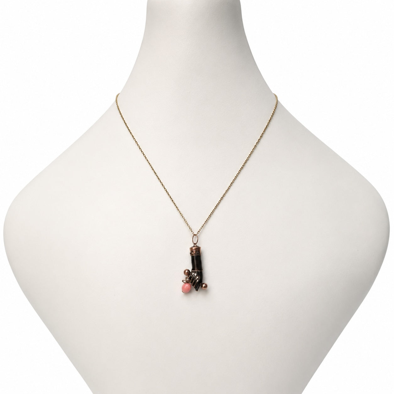 Antique 9k Gold Black Figa Pendant, Coral Heart Charm, Lucky Hand Amulet, Mano Fico, Italian Good Luck Talisman, 1920s Charm