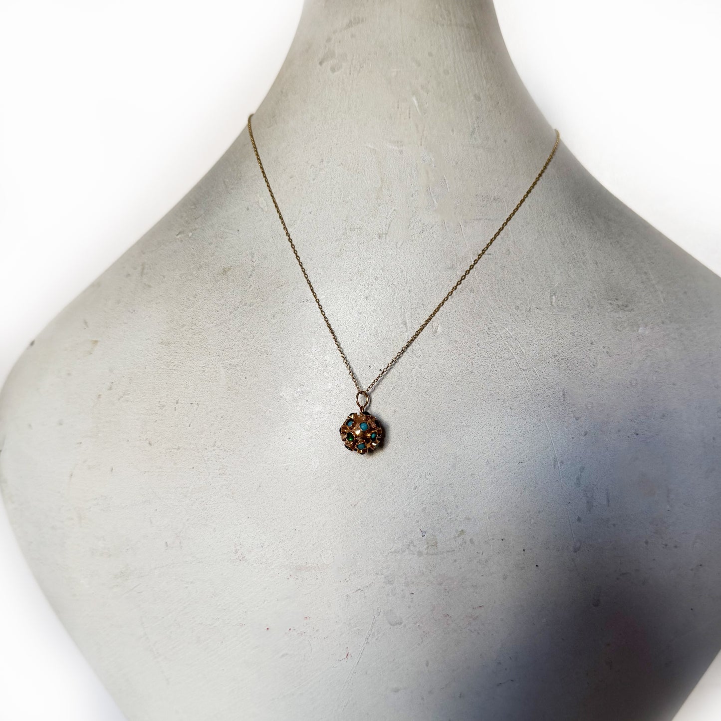 Vintage 19.2k Gold Sputnik Charm Pendant:Turquoise, Pearl & Gemstone Orb, Portuguese Gold