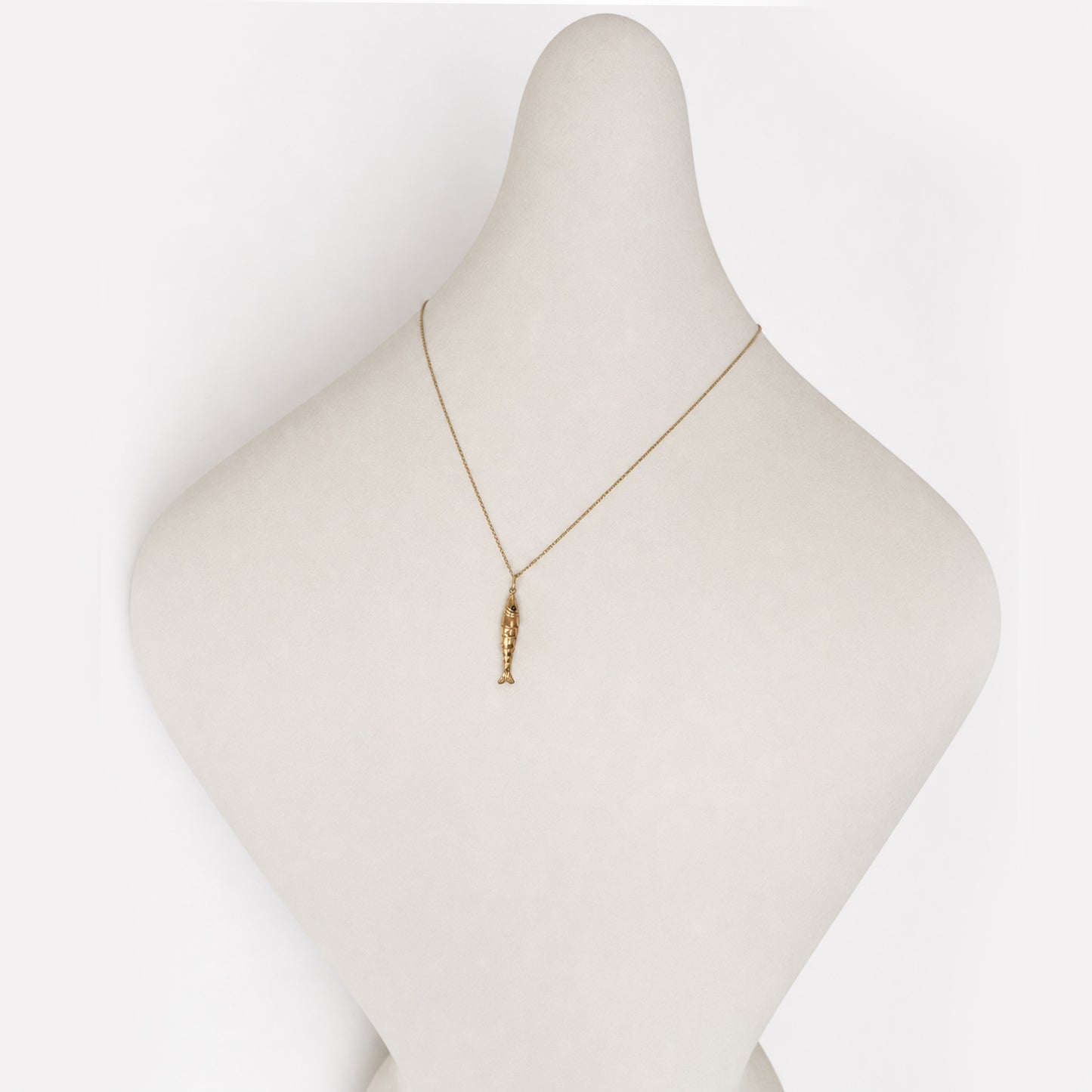 Vintage 18 ct Gold Articulated Fish Pendant with Emerald Eyes, Mid Century Nautical Jewelry, 18k Gold Fish Jewelry