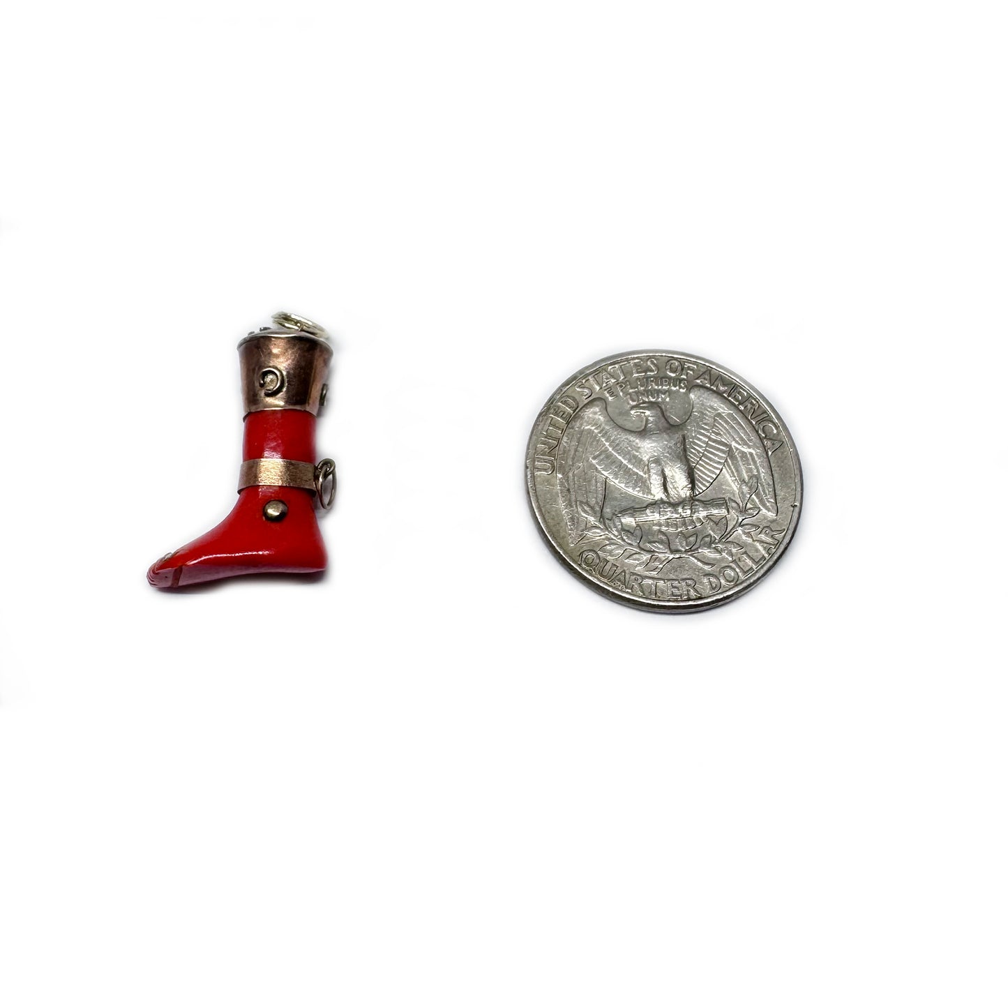 Antique 9k Rose Gold Red - Orange Bakelite Leg Pendant: 1940s 9 ct Gold Ex Voto Charm