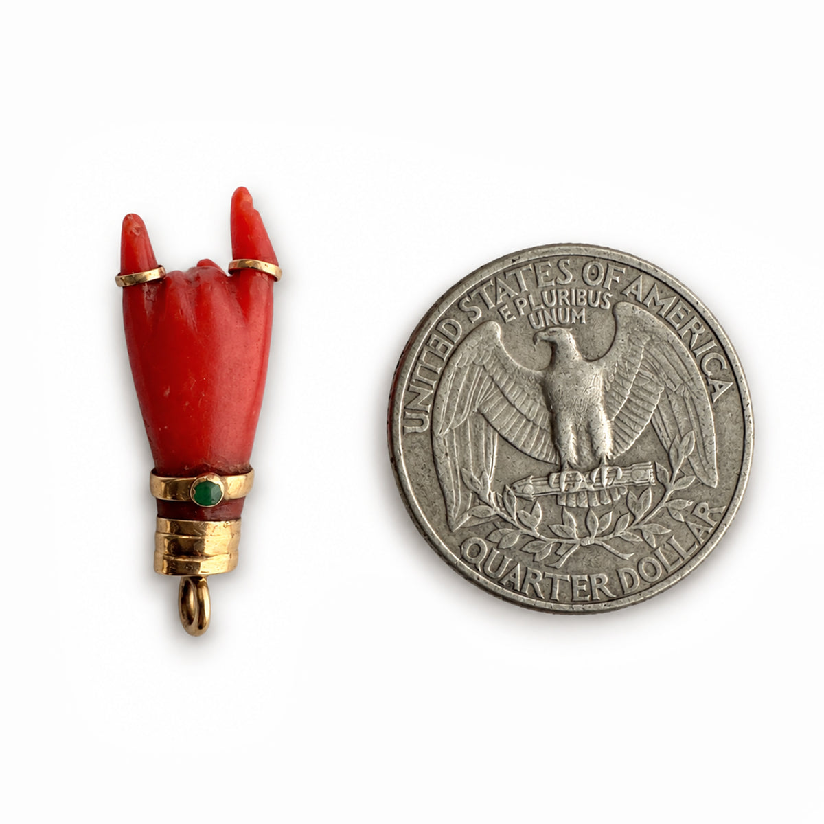 Antique 14k Coral Horned Hand, Natural Mediterranean Coral, Lucky Charm, Victorian, Figa Charm, Sign of Horn, Mano Cornuto, Evil Eye