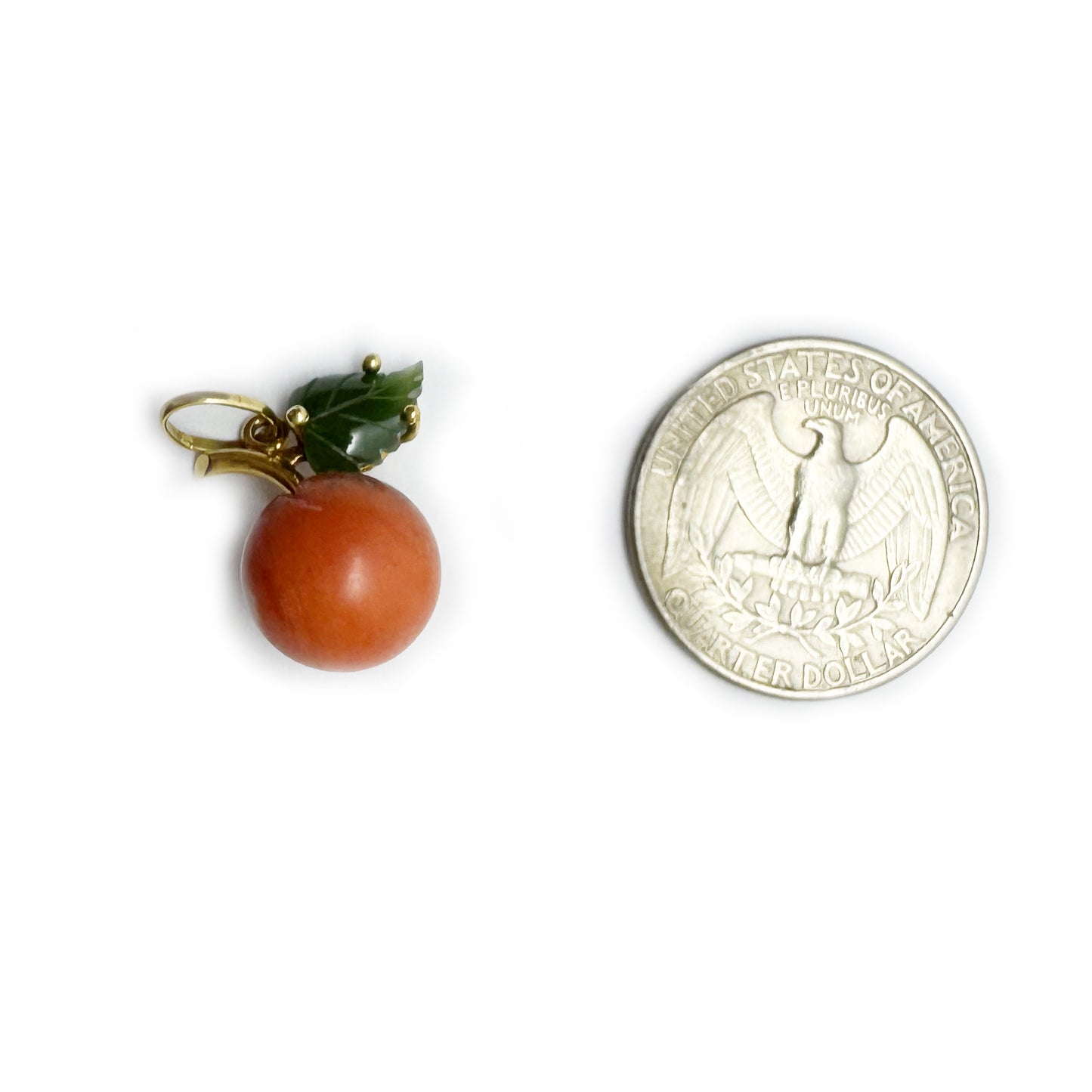 Vintage 18k Gold Apple Pendant, Coral Jade Fruit Charm, Italian 750 Napoli Hallmark, 18ct Gold Jewelry Charm, Apple Lover Jewellery
