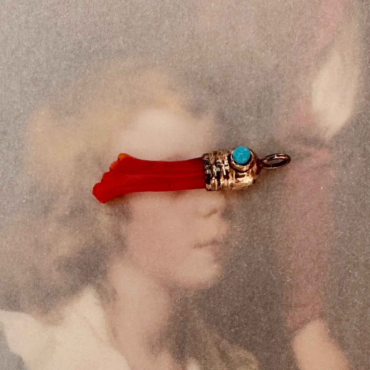 Antique Victorian Natural Coral Figa Pendant, Hand Carved Mano Fico, Gold Plated Hand Amulet, Lucky Talisman Charm, 19th Century Coral Hand