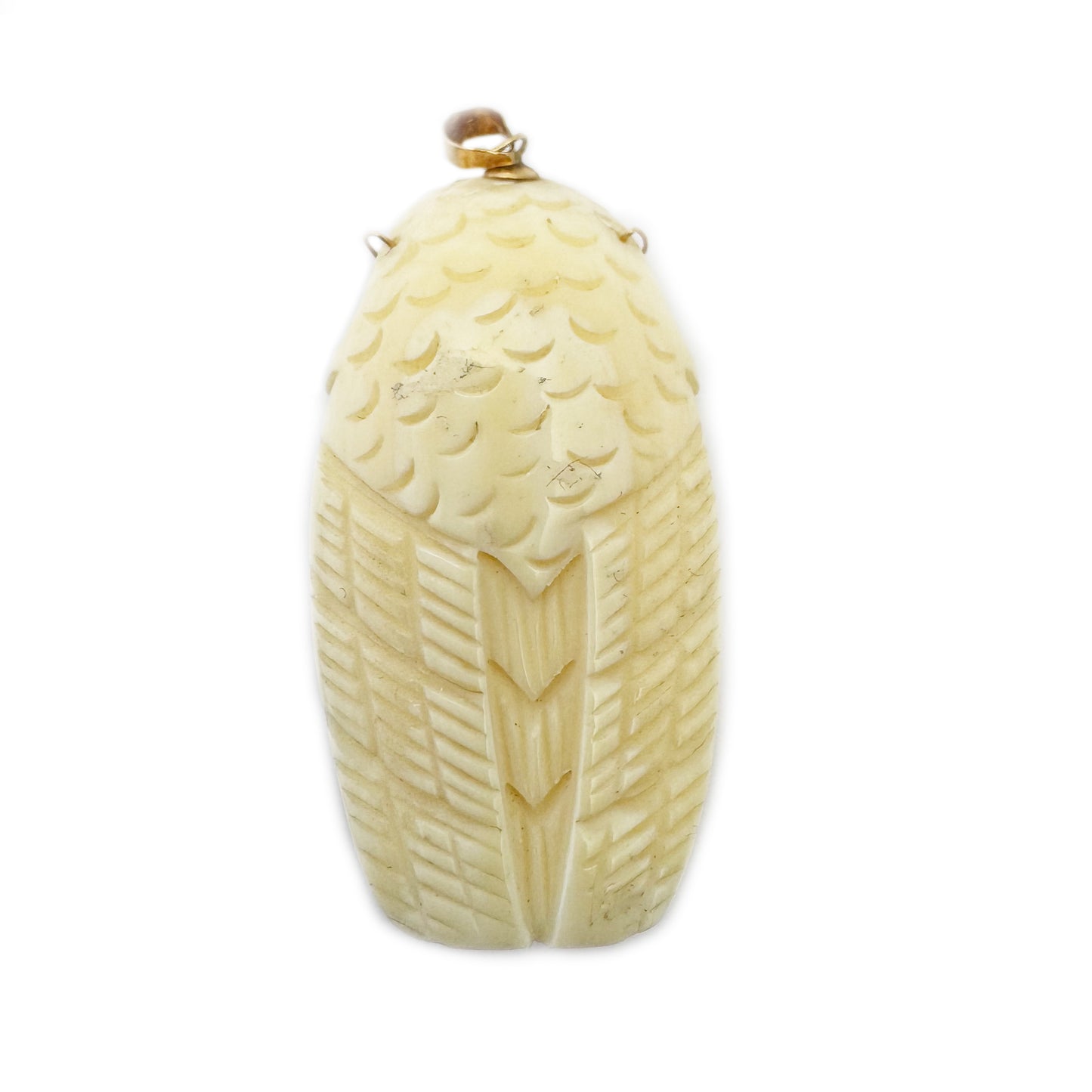 Vintage 14K Gold Owl Pendant With Glasses, Carved Bone Owl Charm, Ruby Eye Owl Necklace Pendant, Mid Century Novelty Jewellery, Wise Charm
