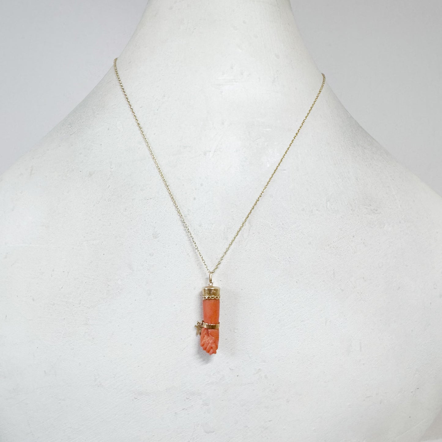 Antique 18k Gold Coral Figa Pendant, Victorian Mano Fico Charm, Mediterranean Amulet,  Lucky Hand