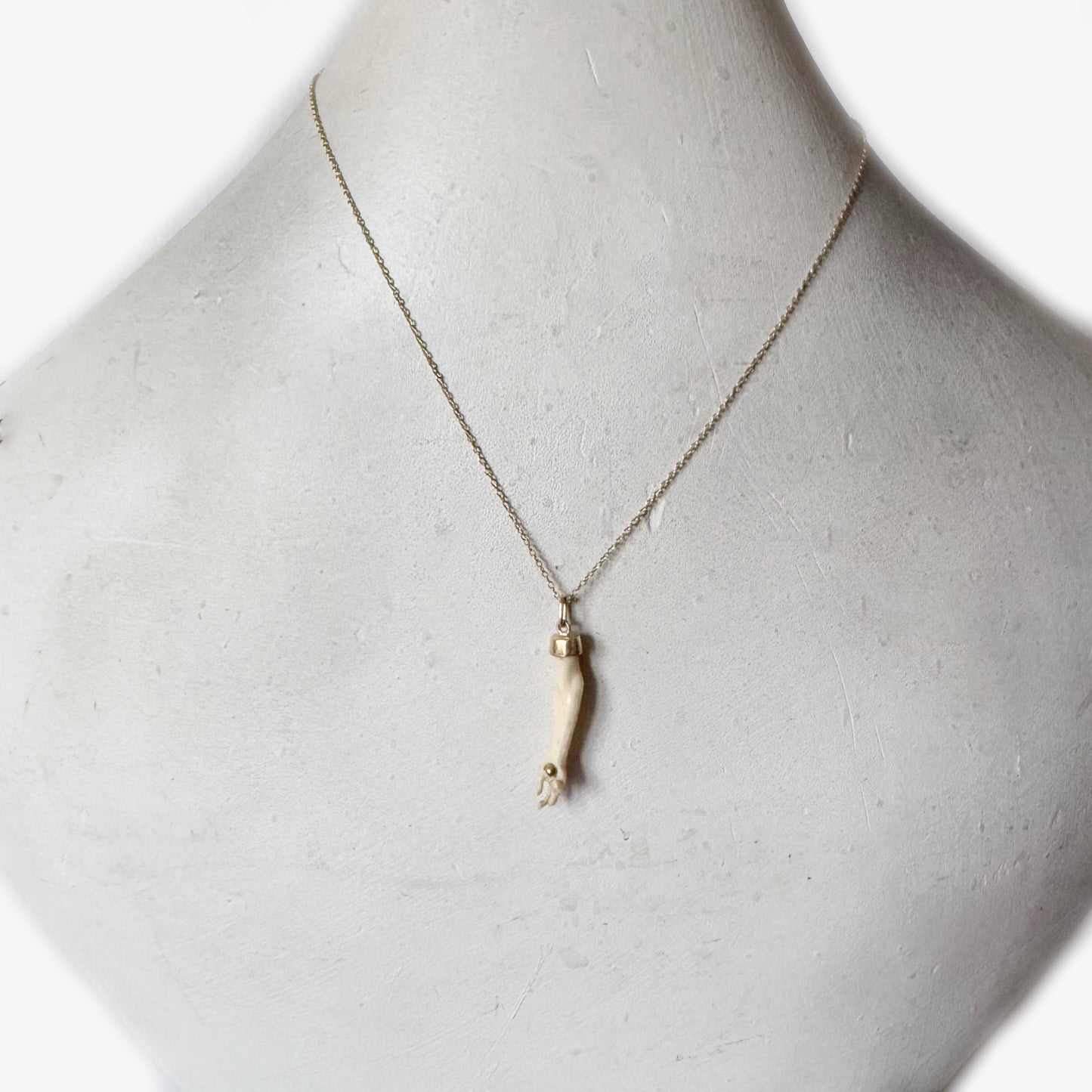 Antique 18K Gold Bone Arm Pendant, Victorian Hand Pendant, Stigmata Pierced Nail, 1800 Figa Charm, Christ, Anatomy, Body Part