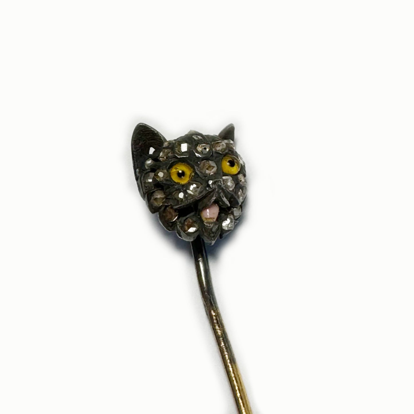 Antique 18k Gold Rose Cut Diamond Cat Stick Pin, Victorian Animal Pin, Cat Lover, Cravat Pin, 1800s, Tie Pin, Cat Jewellery, 18 ct Gold Cat